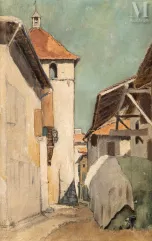 Pierre BONNARD (Fontenay aux Roses  1867 - Le Cannet 1947)-Le beffroi, Grands Lemps-img1