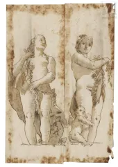 Giovanni Domenico TIEPOLO (Venise 1727 - 1804)-Deux projets de décors avec des sculptures de nymphes-img1