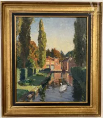 Henri MONTASSIER (Courlon sur Yonne 1880- Paris 1946)-Cygne sur un cours d'eau-img1