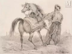 Horace VERNET (Paris 1789 - 1863)-Cavalier oriental et son cheval (Cheval arabe équipé)-img1
