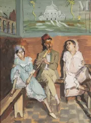 Jean LAUNOIS (Les-Sables-d’Olonne 1898 - Alger 1942)-Joueur de flûte oriental avec deux femmes-img1