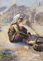 AUGUSTE DELAVAL (1875-1962), Attribué à-"Femme au marché"-img1