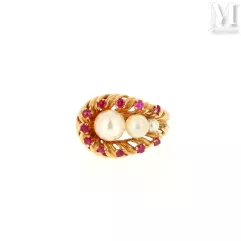 Bague perles de culture et rubis--img1