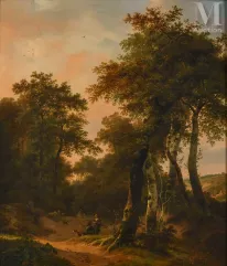 Pierre Jean HELLEMANS (Bruxelles 1787 – 1845)-Personnages se promenant en forêt-img1