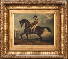 Ecole FRANCAISE vers 1840, d'après Théodore GERICAULT-Cheval bai brun monté par un jockey-img1