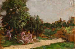 Ker Xavier ROUSSEL (Lorry les Metz 1867 - L'Etang la Ville 1944)-Couple et enfant au bord d'un chemin, circa 1903-1906-img1