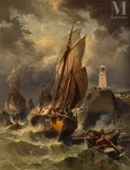 Jules NOËL (Nancy 1810 – Mustapha 1881)-Scène de tempête au Tréport-img1