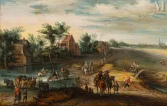 Ecole FLAMANDE vers 1640-Le départ pour le marché / Le passage du gué-img1