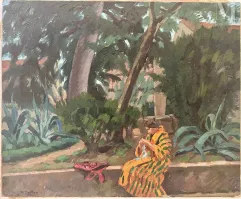 Roger GRILLON (Poitiers 1881 - Maule 1938)-Prades, Femme au tricot dans un parc-img1