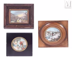 École FRANÇAISE du XIXème (?)-Ensemble de trois miniatures :-img1