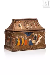 Coffret en bois, stuc peint polychrome--img1