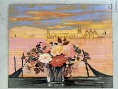 Michel  HENRY (Langres 1928)-Roses, Pierre de Ronsard à Venise-img1