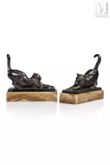 Louis RICHE (1877 - 1949)-"Chats s'étirant"-img1