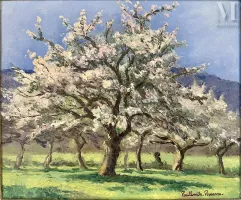 Paul Emile PISSARRO (Eragny 1884-Clecy 1972)-Verger en fleurs-img1