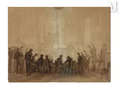 Attribué à Jean-Baptiste ISABEY (Nancy 1767- Paris 1855)-Concours de dessin lors d’une soirée-img1