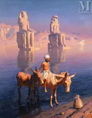 Adam STYKA (Kielce 1890 - New - York 1959)-Jeune muletier devant les colosses de Memnon, Thèbes-img1