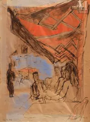 Fikret MOUALLA (Turquie, 1903 - 1967)-Sur la terrasse d’un café-img1