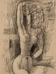 Marcel GROMAIRE (Noyelles-sur-Sambre 1892 - Paris 1971)-Nu aux bras levés-img1