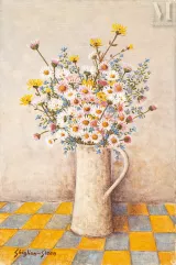 Maurice GHIGLION - GREEN (Cannes 1913 - 1989 )-Bouquet d'asters-img1