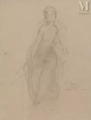 Louis JANMOT (Lyon 1814 – 1892)-Feuille d’études recto-verso : figure féminine drapée en pied-img1