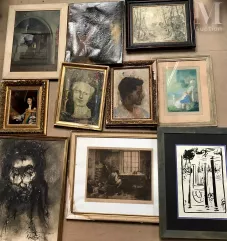 Lot de 10 oeuvres - Ecole du XIXème et XXème siècle-Huile sur toile, gravure, huile sur carton...-img1