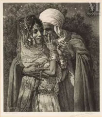Etienne DINET (Paris 1861 - 1929)-Abdel Ghourem et Nour el Aïn / esclave d'amour et lumière des yeux-img1