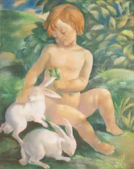 Wacław BOROWSKI (Łódź 1885 - Łódź 1954)-Enfant aux lapins-img1