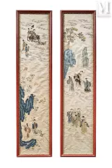 CHINE, XIXe siècle-Paire de tentures en soie brodée, kesi-img1