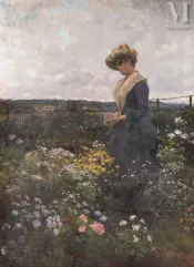 Gaston LA TOUCHE (Saint-Cloud 1854 - Paris 1913)-Elégante rêveuse au milieu des fleurs, 1884-img1