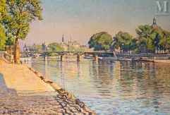 Gustave CARIOT (Paris 1872 - 1950)-Pont sur la Seine à Paris, Passerelle de l'Institut, 1935-img1