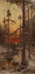 Julius von KLEVER (Tartu1850 - Saint Pétersbourg 1924)-Paysage enneigé au coucher du soleil-img1
