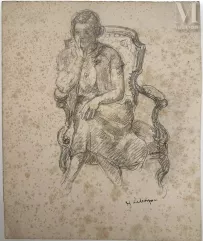 Henri LEBASQUE (Champigné 1865 - Le Cannet 1937)-Femme assise-img1