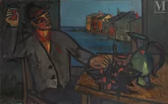 Paul AIZPIRI (Paris 1919-2016)-L'homme et le vin, au loin le village d'Erbalunga.-img1
