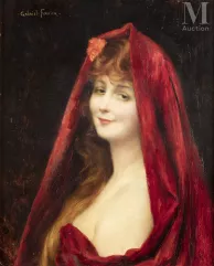 Gabriel FERRIER (Nîmes 1847 - Paris 1914)-Portrait de femme au voile rouge-img1