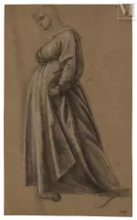 École italienne du XVIIème siècle-Personnage féminin en pied-img1