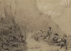 Pierre Adolphe LELEUX (Paris 1812-1891)-La halte des travailleurs-img1