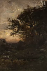 Jean-Ferdinand CHAIGNEAU (1830 - 1906)-Biches en forêt de Barbizon au crépuscule-img1