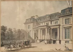 Ecole FRANCAISE du début du XIXe siècle-La calèche quittant l'hôtel particulier-img1