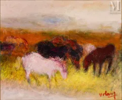 Ⓟ JEAN VOLANG (1921-2005)-Chevaux dans la vallée-img1