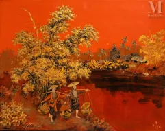 Ⓟ TRAN PHUC DUYEN (1923-1993)-"Retour du marché", 1952-img1