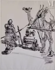 Gustave HERVIGO (1896-1993)  Peintre officiel de la Marine - Dessin à l'encre-"Le chamelier"-img1