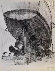 Gustave HERVIGO (1896-1993)  Peintre officiel de la Marine - Dessin à l'encre-"L'hélice" -img1