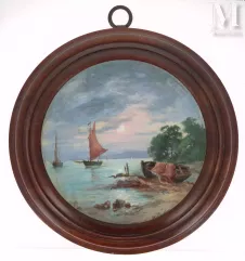 Clément MASSIER (1844-1917) et Louis Lucien D'EAUBONNE (1834-1894 ) à Golfe-Juan-Bord de mer au crépuscule-img1