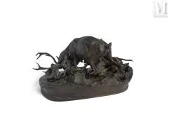 Pierre Jules MËNE (1810-1879)-Chasse au cerf n°1. Cerf attaqué par quatre chiens-img1