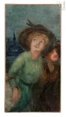 Ecole française du XXe siècle-Jeune femme à la robe verte et au chapeau-img1