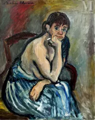 Madeleine FLASCHNER (1933-2022)-Femme pensive à la cigarette-img1