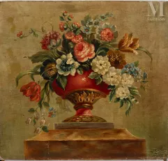 Ecole française ou hollandaise du XVIII ème-Nature morte aux fleurs-img1