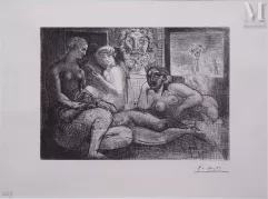 Pablo Picasso (1881-1973)-Quatre femmes nues et tête sculptée (pl. 82 de la Suite Vollard), 1939.-img1