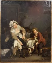 Ecole française de la fin du XVIII ème siècle-Scène d'intérieur-img1