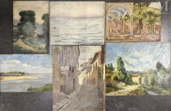 Ecole FRANCAISE du XXe siècle-Paysages de campagne / Bords de rivière / Quai parisien / Bords de mer / Villa du Sud / Ruelles de village-img1